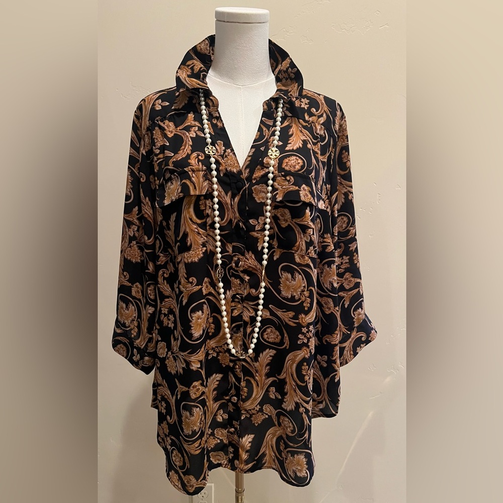 Torrid Black and Brown Paisley Blouse